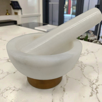 Ensemble de pilon de mortier en marbre naturel 100% de Style Nodic avec base en bois poli nouveauté broyeur d'herbes et d'épices en boîte