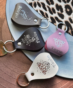 Porte-clés en cuir du zodiaque, signes du zodiaque, anneau en métal, cuir véritable, porte-clés astrologique - Product Image 2