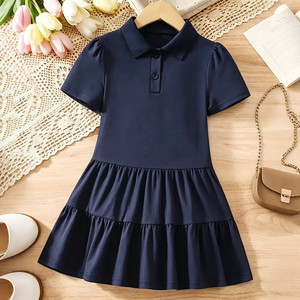 High Quality Summer Children's Girls Navy <strong>Blue</strong> Primary <strong>School</strong> Uniform Wholesale Pique Polo <strong>Jumper</strong> &amp; Pleated Dress Design - Product Image 2