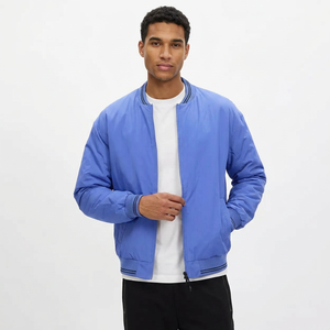 <b>Light</b> Blue <b>Waterproof</b> Windproof Lightweight Bomber <b>Jacket</b> Full Sleeve Zipper Closure Stand Collar Solid Color Memory Fabric - Product Image 1
