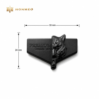 HONMEO Écusson en métal personnalisé en alliage de zinc noir mat, design premium, tête de loup en relief 3D, pour jeans et patchs en cuir