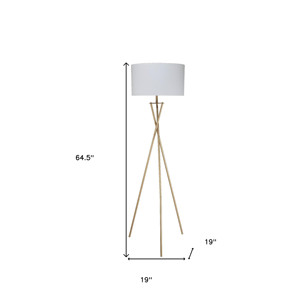Lampada da terra HMS 65 oro e bianco con tessuto bianco ombra a tamburo E27 Base sorgente luminosa a LED per soggiorno o camera da letto - Product Image 5