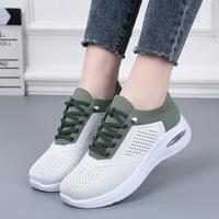 Chaussures de marche décontractées pour femmes en maille respirante, à lacets, avec coussin d'air et semelle épaisse, confortables