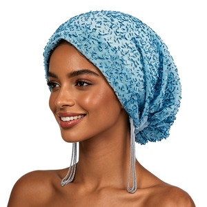 10 Couleurs Nouveauté Turban Malaisien Instantané Riche en Perles et Pompons, Foulard Respirant en Polyester, Hijabs pour Mariages et Banquets pour Femmes - Product Image 4