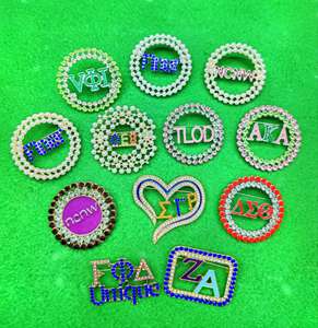 Kunden spezifisches Logo Brosche Schwestern schaft Brüderlichkeit Perle Strass Geschenk Perle Strass Legierung Griechische Buchstaben Rosa Grün SGRHO ZA OES - Product Image 1