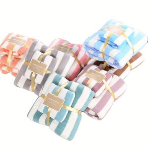 China Manufacturer Wholesale <b>Cheap</b> Microfiber Striped Towel 2 Pcs Set Face Hand Bath Towels Set with Gift <b>Box</b> - Product Image 2