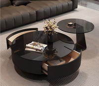 Neuer Couchtisch im chinesischen Stil aus schwarzem Glas, italienische minimalistische Steinplatte, für Wohnzimmer, Heimgebrauch, hochwertiger runder Couchtisch