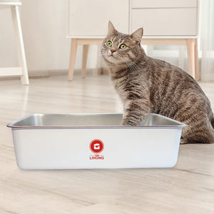 Surface lisse antiadhésive nettoyage facile bac à litière pour chat en acier inoxydable grand 23.5x15.5x6.1 pouces pieds en caoutchouc antidérapants blanc - Product Image 6