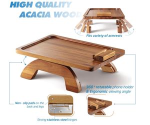Plateau d'accoudoir de canapé 360 support de téléphone rotatif Table de collation pliante différentes largeurs formes d'accoudoir plateaux de rangement pour bras de canapé - Product Image 3
