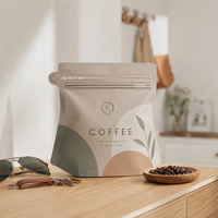 Sachet de café OEM refermable à fermeture éclair, pochette vert sauge avec motif Mountain Roast, emballage alimentaire personnalisé de qualité alimentaire