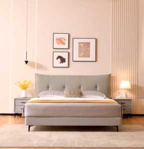 Premium Solid Wood Large Bed Genuine Leather Water Cloud Blue King Bed Pine Wood Soft Bed - Product Image 5