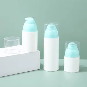Cilindro de embalaje de suero cosmético sin aire blanco esmerilado, crema de loción de plástico, botellas sin aire