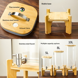 Distributeur de boissons <span class=keywords><strong>en</strong></span> <span class=keywords><strong>verre</strong></span> <span class=keywords><strong>avec</strong></span> cadre <span class=keywords><strong>en</strong></span> bois, grande capacité 5, 8, 10 L, <span class=keywords><strong>avec</strong></span> <span class=keywords><strong>robinet</strong></span> interchangeable pour les fêtes - Product Image 2
