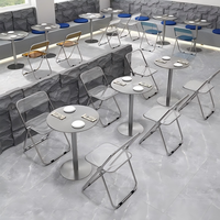 Ensemble table et chaises pliantes, mobilier de restauration commercial, style industriel en acier, transparent, portable, pour restaurant, café, extérieur