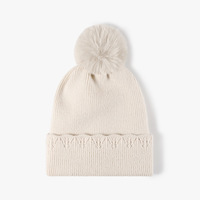 Bonnet en polaire pour femme avec pompon en fausse fourrure détachable, bordure ajourée en dentelle, bonnet tricoté chaud d'hiver pour l'extérieur – Vente en gros