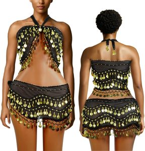 Women Hip Scarf Belly Dancing Coins <strong>Belt</strong> Skirts Suit <strong>Festival</strong> Cosplay Halloween Costume - Product Image 4