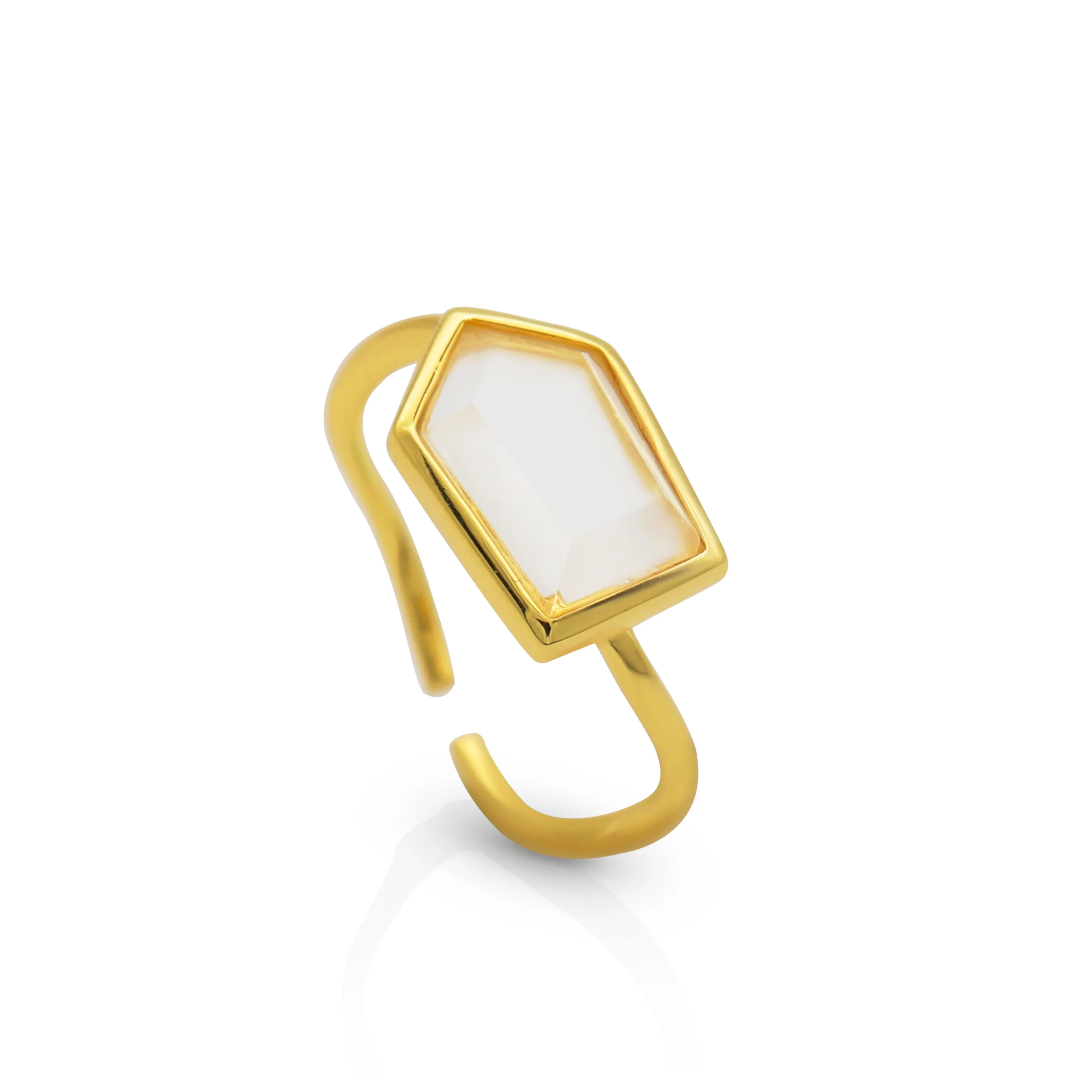 Chris April 925 Sterling Silber vergoldet Natur weiß Quarz Geometrische Form Stein Edelstein Ring