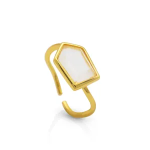 Chris April 925 sterling silver gold plated Natural white Quartz Geometric shape stone Gemstone ring
