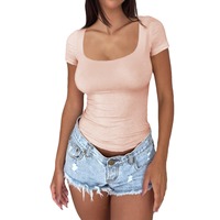 Tops cortos de manga corta con cuello cuadrado personalizados para mujer, Camisetas básicas bonitas para salir, ropa de verano en blanco