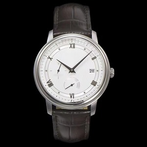 Reloj Mecánico Automático para Hombre, de Primera Calidad, con Caja de Acero, Correa de Cuero Marrón, Esfera Blanca, Reserva de Energía, Segundero Pequeño y Fecha - Product Image 1