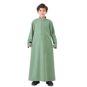 Oriente Medio musulmán árabe niños Color sólido islámico Thobe cuello redondo un botón cremallera transpirable caftán Thawb para niños - Product Image 3