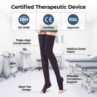 Bas de contention 20-30 mmHg, hauteur cuisse, à bout ouvert, gradués, en nylon et élasthanne, anti-embolie, respirants, pour longs trajets, soins infirmiers, unisexe