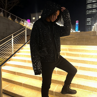 YSJY OEM OEM Streetwear Vêtements Fabricant Personnalisé Zip Up Strass Hoodies Hommes Pull Veste Haute Qualité Strass À Capuche Hommes