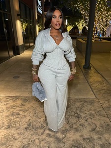 Pantaloni sportivi Casual in due pezzi con Cardigan con lacci dietro felpa con cappuccio e pantaloni della tuta a gamba larga - Product Image 5