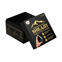 Boîte extérieure de luxe sur mesure en papier noir recyclable pour résine de Shilajit de qualité alimentaire, avec pelliculage mat et gaufrage