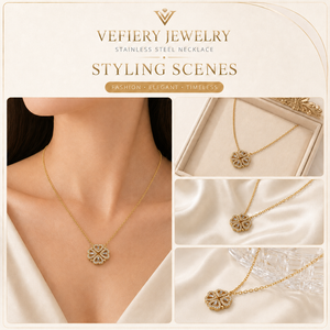 Collier de mode en acier titane couleur or avec cristaux floraux pour femmes - Product Image 2