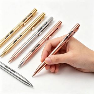 New Promotion Gift Thin Ball Point Metal <b>Pens</b> Custom Logo Slim Twist Metal Ballpoint <b>Pen</b> with <b>Gold</b> Silver Clip - Product Image 1