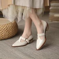 Chaussures Mary Jane à bout pointu et bride en T pour femmes, en PU brillant, semelle extérieure en caoutchouc, talon carré, escarpins rétro pour dames, vente en gros