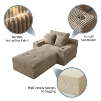 Ensemble de canapés modulaires modernes à compression, extensibles, en velours capitonné avec porte-gobelets