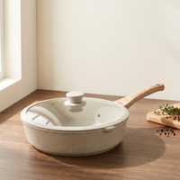 Poêle à frire Sanlang beige en aluminium moulé de qualité supérieure, antiadhésive, avec poignée amovible, revêtement granit, compatible induction