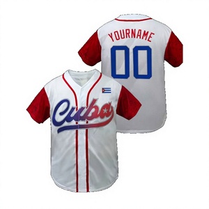 Maillot de baseball Cuba personnalisé avec nom et numéro, blanc, rouge, bleu, pour homme adulte, en polyester respirant, service OEM BLOODLINE INTERNATIONAL - Product Image 1