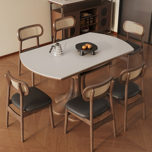 Ensemble de <span class=keywords><strong>table</strong></span> à manger extensible en bois massif de noyer de luxe moderne, design carré à rond pour <span class=keywords><strong>6</strong></span> <span class=keywords><strong>personnes</strong></span> avec base en bois massif - Product Image 2