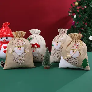 Groothandel Custom Linnen Stof Sublimatie Santa Sack Natuurlijke Katoenen Jute Jute Santa Tas Trekkoord Kerst Cadeau Tas