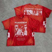 T-shirt personnalisé Y2K en coton épais, délavé à l'acide, coupe courte et ample, style streetwear, avec impression numérique graphique pour hommes