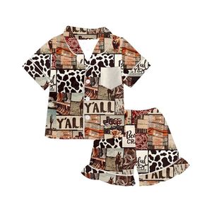 Toddler girl organic kids <span class=keywords><strong>pigiama</strong></span> bohémien set camicia a maniche corte e pantaloncini con volant <span class=keywords><strong>pigiama</strong></span> per bambina <span class=keywords><strong>pigiama</strong></span> per bambini - Product Image 3
