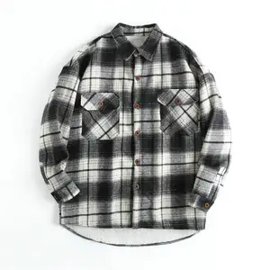 OEM High Quality Flannel Fabric Shirt With Hood Material 100% Wool Long Sleeves Chest Pocket Button's Closing Inside Woven Label