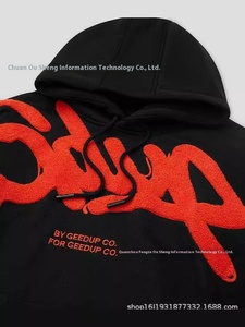 Geedup Người Đàn Ông Chất Lượng Cao 100% Cotton Áo Thun Trùm Mũ Áo Mùa Đông Quá Khổ XS Kích Thước Cross-Biên Giới Chất Lượng Cao Áo Len Màu Đỏ Đen - Product Image 3