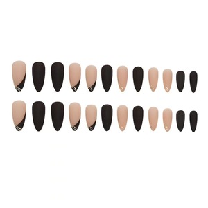 <span class=keywords><strong>Uñas</strong></span> Postizas de Cobertura Completa ABS con Diseño de Puntas Francesas Negras y Líneas Doradas Simples para Niñas, <span class=keywords><strong>Uñas</strong></span> Adhesivas de Longitud Corta y Mediana - Product Image 5