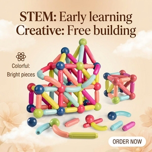 Bloques de Construcción 3D, Juego de Construcción DIY <span class=keywords><strong>con</strong></span> Palos y Bolas Magnéticas de Plástico ABS para Niños, Edificios Modernos Educativos - Product Image 5