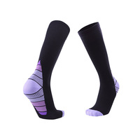 Chaussettes de compression sportives unisexes sur mesure, hauteur genou, pour femmes et hommes, en Spandex/Nylon/Coton, séchage rapide, respirantes, antidérapantes