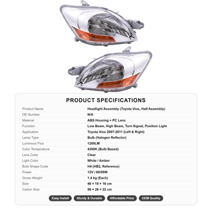 Phare avant semi-assemblé <span class=keywords><strong>de</strong></span> rechange (norme US) pour Toyota Vios 2007-2011, lentille transparente en ABS pour réparation automobile - Product Image 4