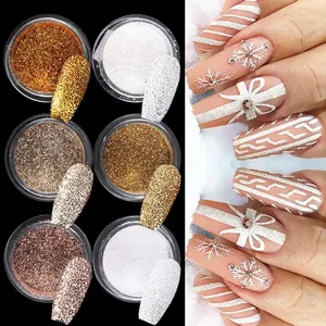 Ensemble de 6 paillettes pour ongles, paillettes blanches dorées effet sucre, poudre de sucre pour ongles, décoration de manucure scintillante - Product Image 3