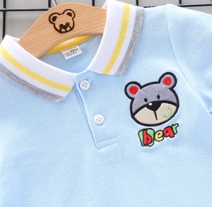 Ensemble Bébé Animalier en Coton Pur Rayé avec Broderie de Dessin Animé Ours Polo pour Enfants - Collection Été Beauté - Product Image 6