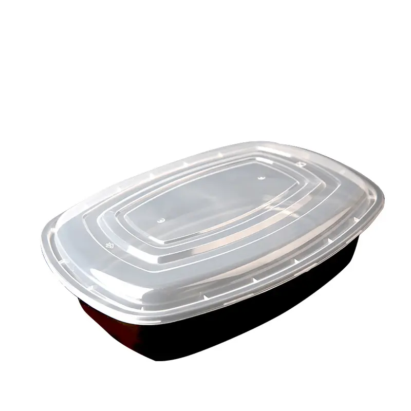Fiambrera rectangular desechable para llevar comida rápida, caja de embalaje de plástico grueso, color negro, 650ml