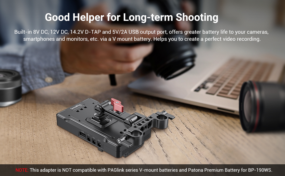 SmallRig Vマウントバッテリーアダプタープレート、15mmロッドクランプ