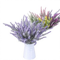 Bunga Lavender Plastik Berumbai 5 Cabang Sentuhan Beludru Imitasi Ramah Lingkungan Gaya Prancis untuk Thanksgiving Natal